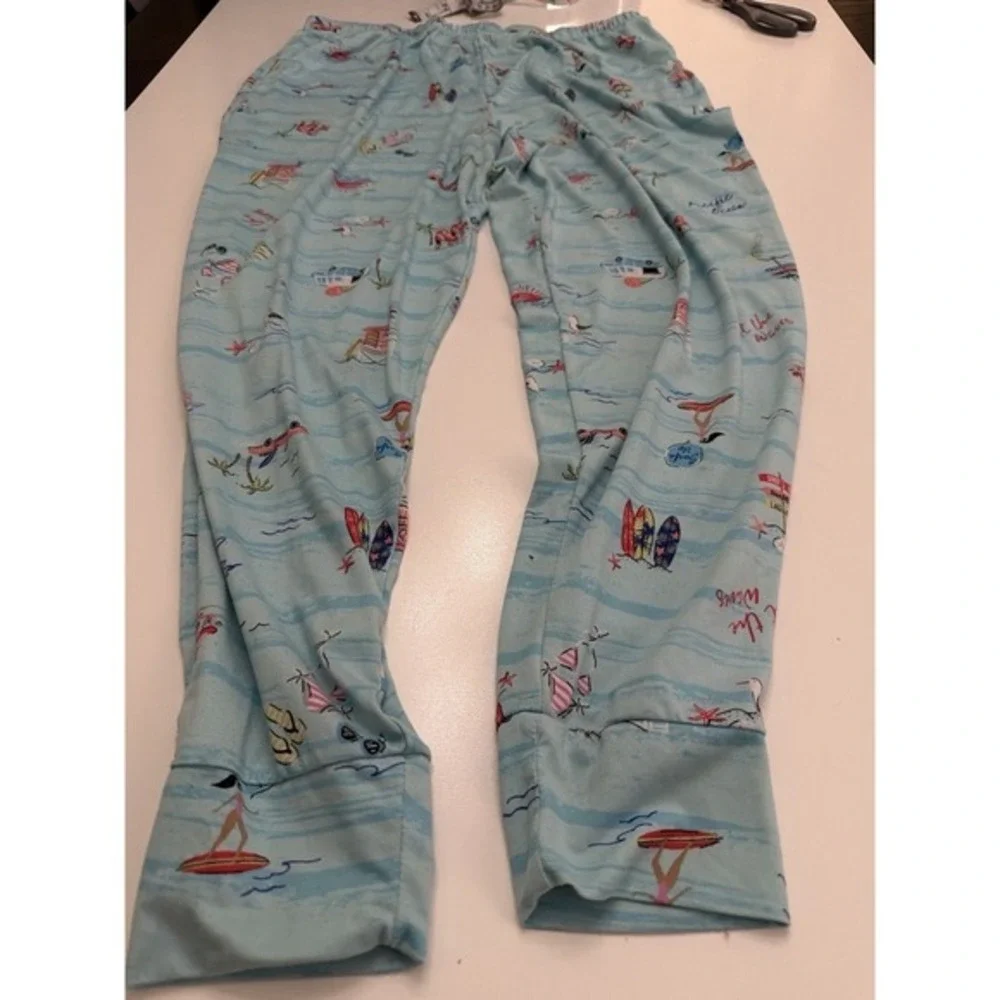 Youth XL 16–18 Pajama Lounge Pants Beach Surf Print Elastic Waist 32